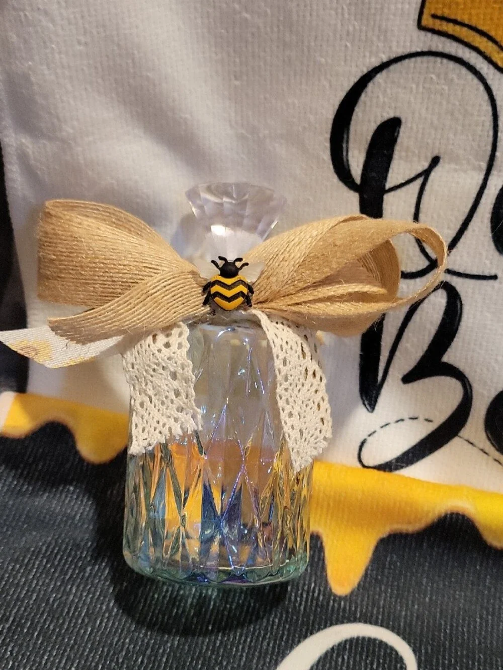 Queen Bee Kitchen Towel Set - Yellow & Black, Candle And Bee Glass Jar For Epsom